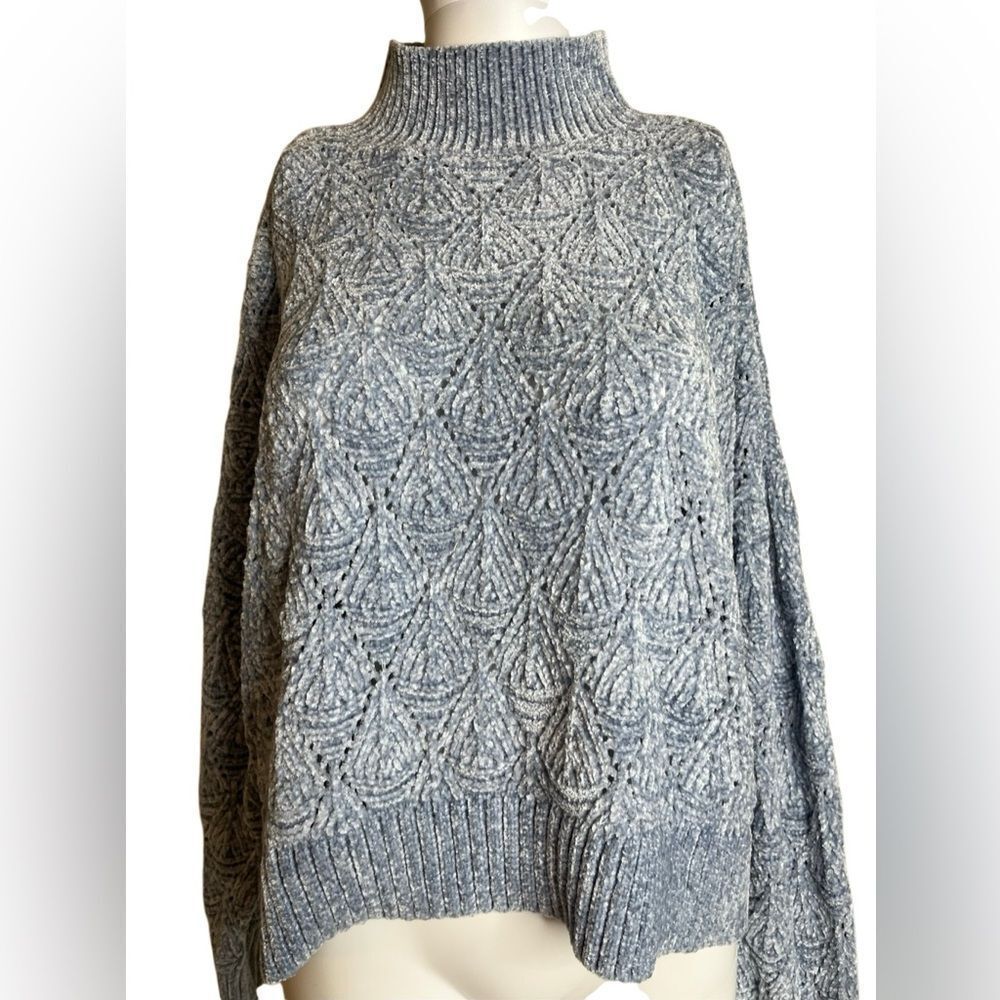 Sugar Moon Light Blue Chenille Cable Knit Women's Sweater Size XL